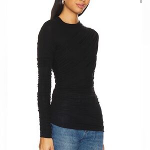 NEW AGOLDE Tania Twist Draped Long Sleeve Tee Blouse In Black Stretchy Large NWT